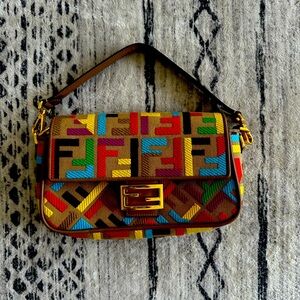 Fendi baguette multicolor shoulder bag FF embroidered